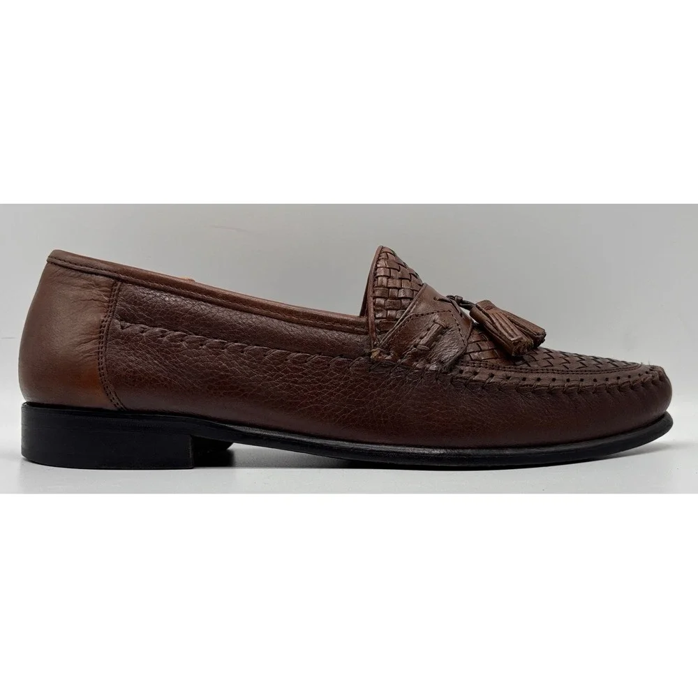 Brass Boot Wellington Classics Men's Brown Woven Leather Tassel Loafers 10.5